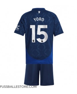 Günstige Manchester United Leny Yoro #15 Auswärts Trikotsatzt Kinder 2024-25 Kurzarm (+ Kurze Hosen)
